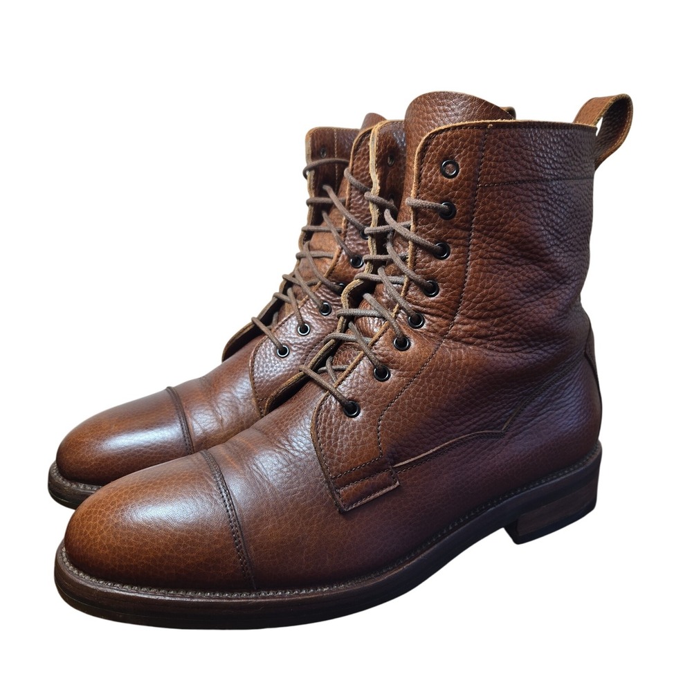 RARE VINTAGE Ralph Lauren Pebbled Leather Cap Toe BOOTS Womens 10B Brown LACE-UP - Picture 3 of 9